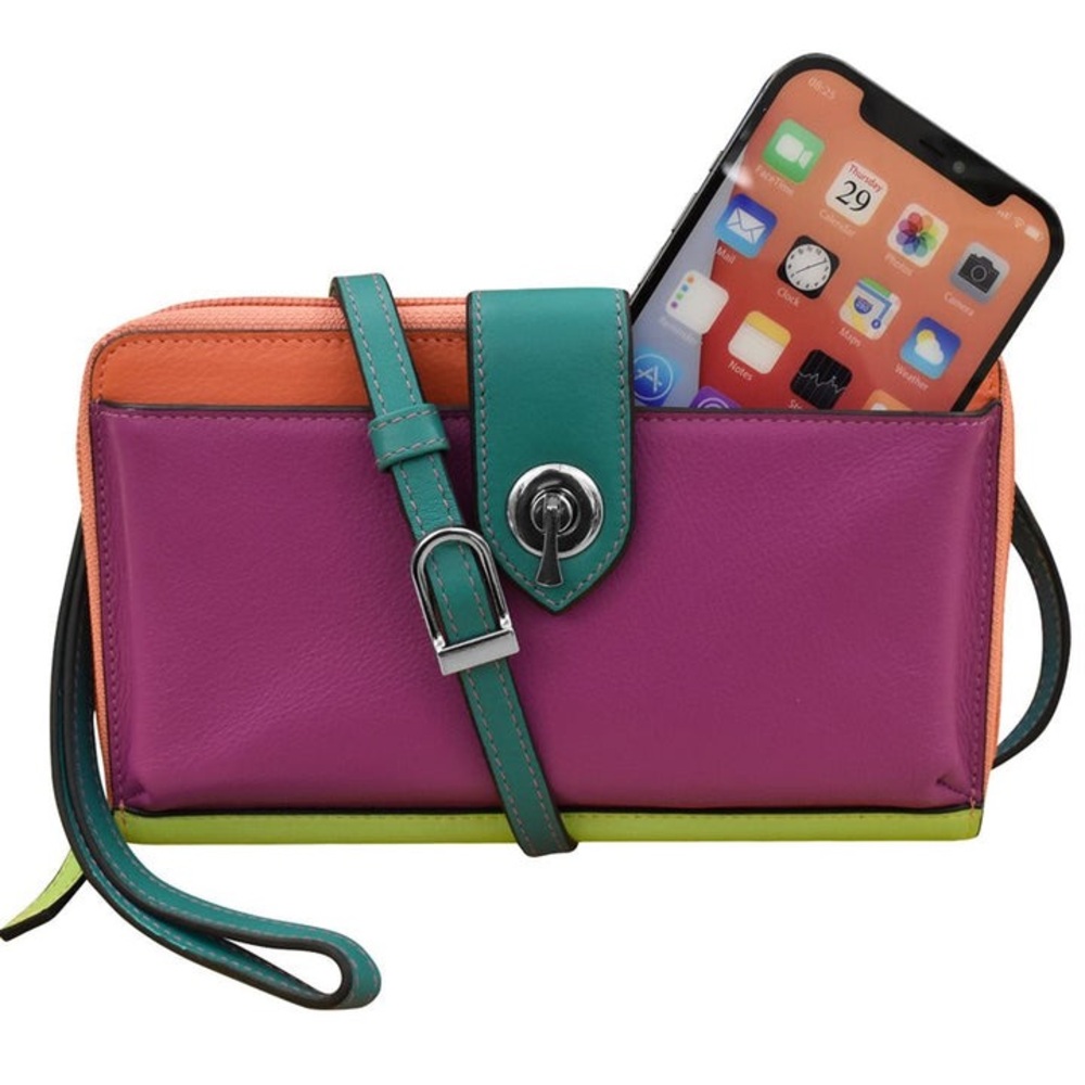 Leather Cell Phone Crossbody Wallet, RFID Blocking, Colorful Purse